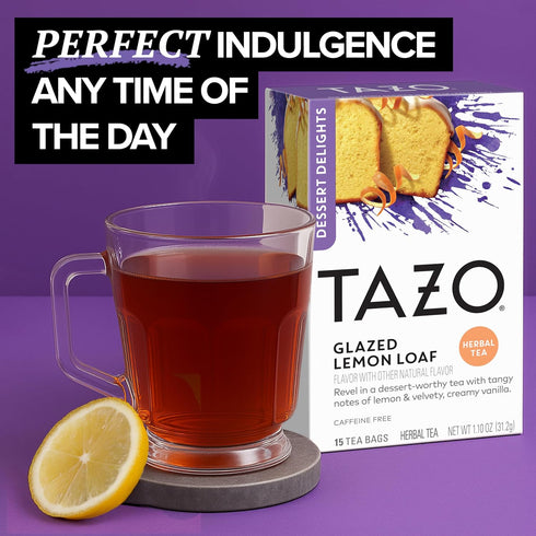 90 (15ct Pack 6) TAZO Dessert Delights Glazed Lemon Loaf Herbal Tea Bags, Aromatic Blend, Caffeine-Free, Total Tea Bags