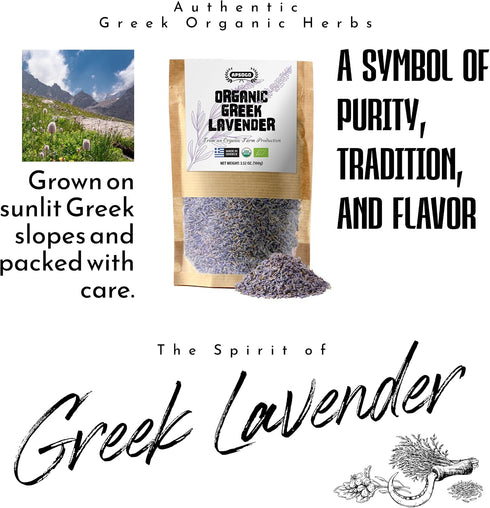 3.52oz Apsogo Organic Greek Lavender Flowers - Dried Culinary Lavender Buds for Tea, Baking & Sachets - Organic