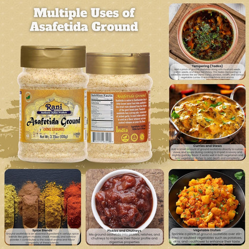 3.75oz (106g) Rani Asafetida (Hing) Ground PET Jar ~ All Natural | Salt Free | Vegan | Non-GMO | Kosher | Asafoetida