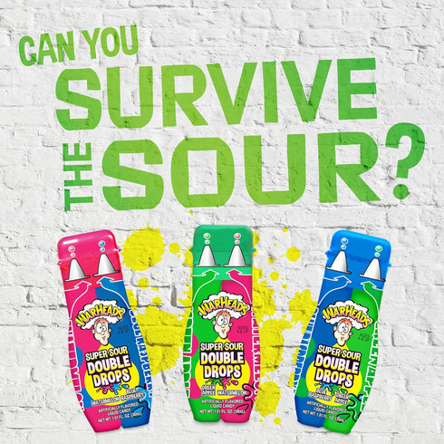 WARHEADS Super Sour Double Drops - Liquid Sour Candy, Assorted Flavors - Blue Raspberry, Green Apple, Watermelon - 3