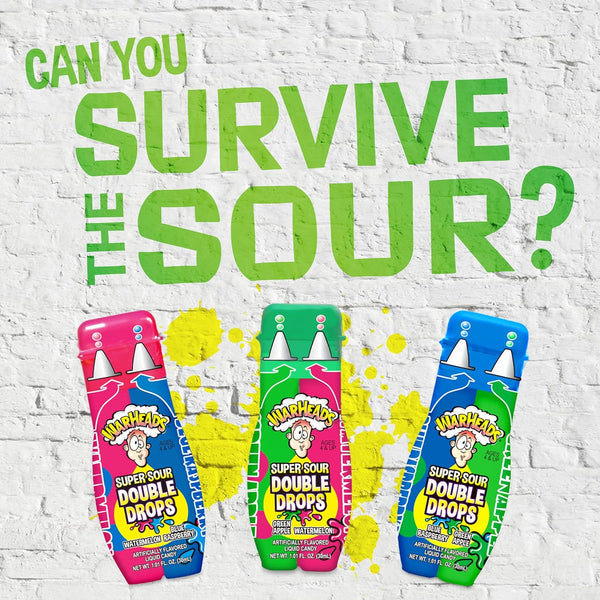 WARHEADS Super Sour Double Drops - Liquid Sour Candy, Assorted Flavors - Blue Raspberry, Green Apple, Watermelon - 3