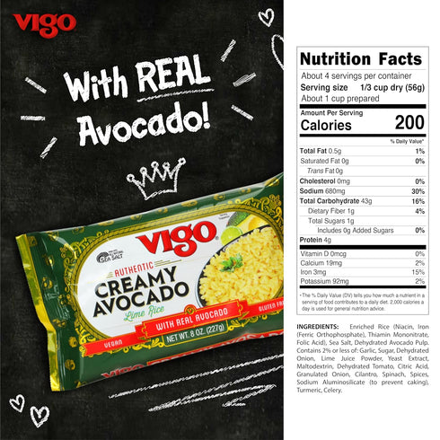 (8 (Pack 12)) Vigo Authentic Creamy Avocado Lime Rice, Low Fat, Gluten Free Ounce