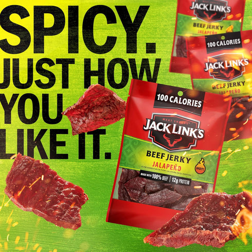 Multipack (10 Pack) 1.25 oz 12g 100% Jack Link's Jalapeo Beef Jerky - Bags - Ready to Eat Real Meat Protein Snacks