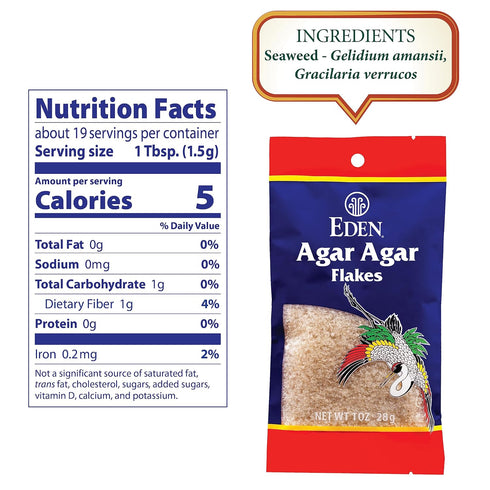 Eden Agar Agar Flakes, Traditional Odorless, Tasteless Seaweed Gelatin Substitute, Kanten, Japanese, Vegan, 1 oz