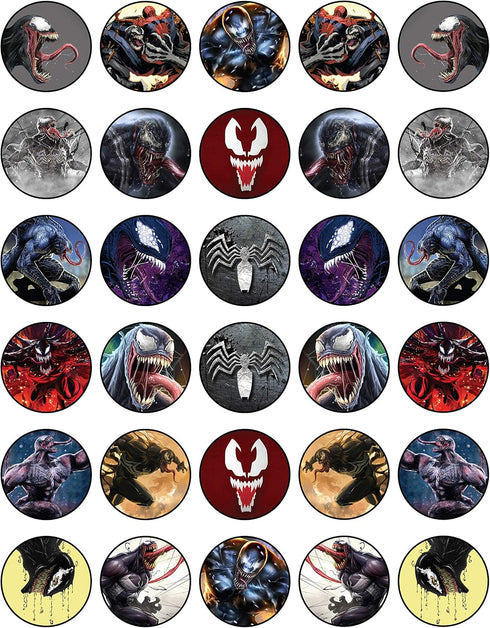 30 Edible Cupcake Toppers with Dark Hero-Inspired Designs | Uncut Wafer Sheet Cake Decorations