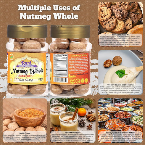 Rani Whole Nutmeg (Jaiphul) Spice, 3oz (85g) PET Jar, 17-19 Pieces, All Natural | Vegan | Gluten Friendly | Non-GMO