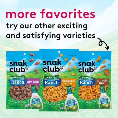 11 oz Snak Club Peanuts with Hidden Valley Ranch Seasoning, Roasted Nuts, Gluten-Free and Kosher Snack, Resealable Bag