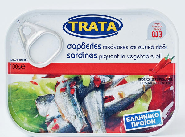 TRATA Greek Canned Sardeles From the Aegean Sea Sardines Piquant in Vegetable Oil