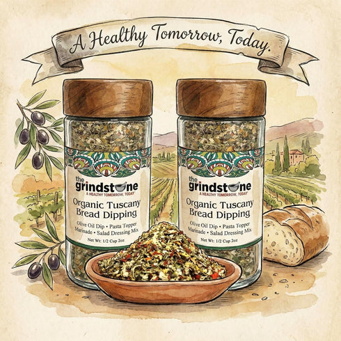 2 oz. Pack 2 The Grindstone, Organic Tuscany bread dipping mix, perfect seasoning spice with extra virgin olive oil