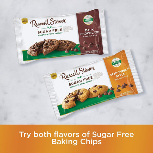 8 oz. Russell Stover Sugar Free Semi-Sweet Baking Chips, Bag, Brown