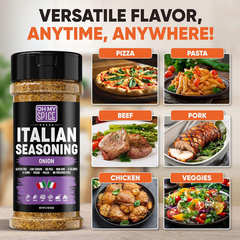 4.7oz Italian Seasoning Blend Onion Powder Mix - Gluten Free & Low Sodium Pizza Seasoning for Bruschetta & Spaghetti.
