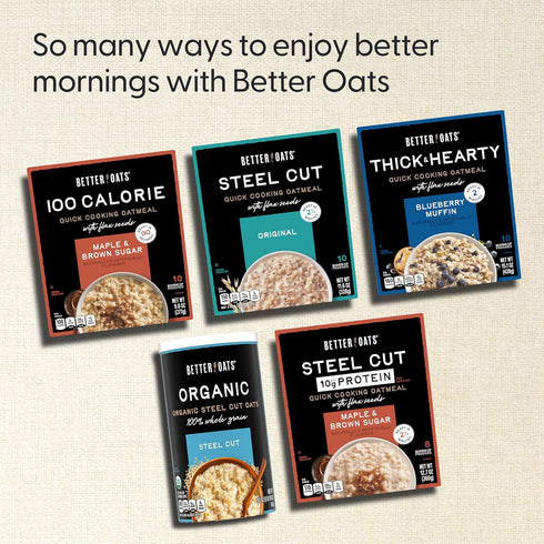 Packets, 15.1 oz (Pack 1) Better Oats Thick & Hearty Instant Oatmeal Blueberry Muffin Flavor with Flax Seeds and Whole