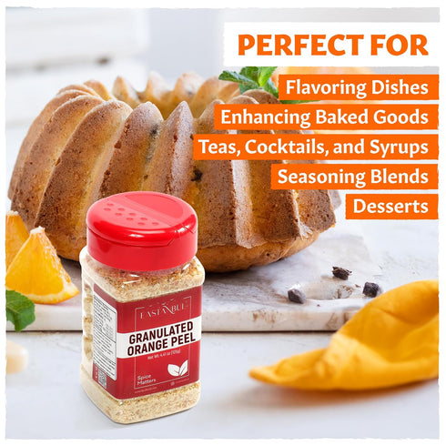 4.41oz, Eastanbul Granulated Orange Peel, Dried Orange Peel for Baking, Cooking, Marinades, and Rubs, Perfect for Tea