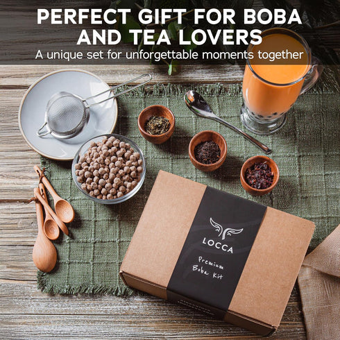24 Premium Boba Tea Kit by Locca | Makes up to Drinks | Bubble Tea Gift Kit | Thai Tea Edition with Jasmine and Black