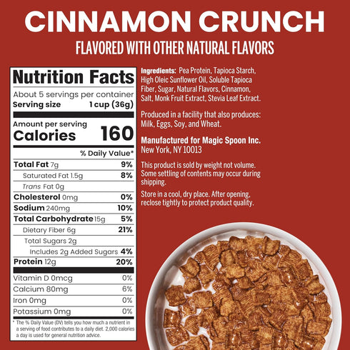 4 Pack, Magic Spoon High Fiber Cereal - Plant-Based High Protein Cereals - Low Sugar Snack & Breakfast - Grain & Gluten