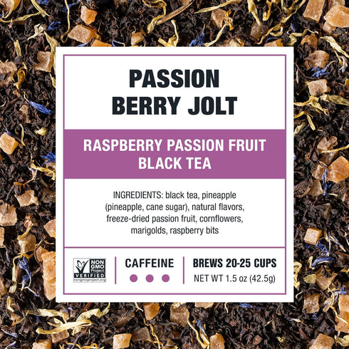 Tiesta Tea - Passion Berry Jolt, Raspberry Passion Fruit Black Tea, Premium Caffeinated Blend, 1.5 Ounce Pouch, Brews