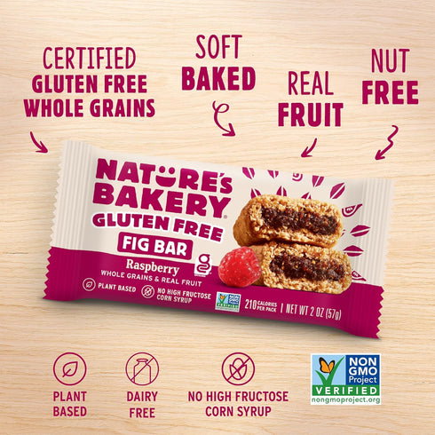 6 6 packs (36 packs) Natures Bakery Gluten Free Fig Bars, Raspberry, Real Fruit, Vegan, Non-GMO, Snack bar, boxes