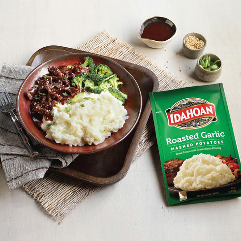 100% 4 4 (Pack 12) Idahoan Roasted Garlic Mashed Potatoes, Naturally Gluten-Free, Real Idaho Potatoes, servings per