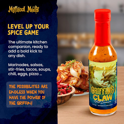 8/10 Mythical Meats Griffin's Claw Hot Sauce - Scorpion Pepper & Honey Mustard, Gluten Free, Non- GMO, Heat