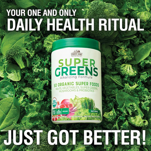 Country 50 20 10.6 Oz Farms Super Greens Natural Flavor, Organic Super Foods, USDA Organic Drink Mix, Fruits