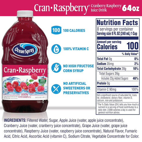 64 (Pack 8) Ocean Spray Cran-Raspberry Cranberry Raspberry Juice Drink, Ounce Bottles