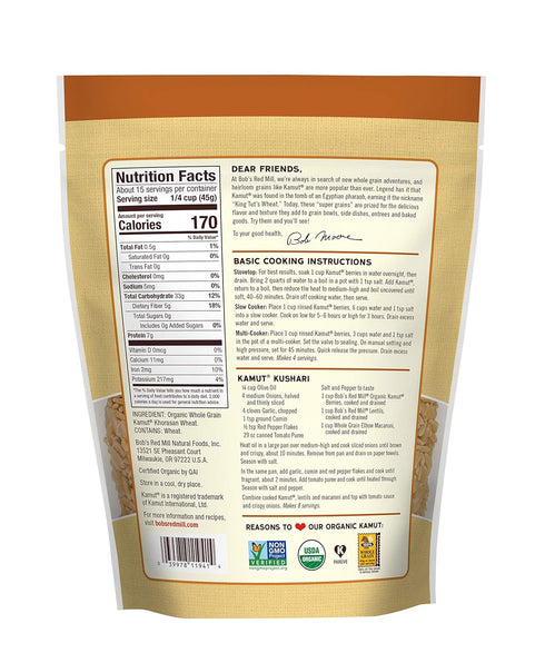 24oz (Pack 4) Bob's Red Mill Organic Kamut Berries, of - Organic, Non GMO, Whole Grain, Vegan, Kosher