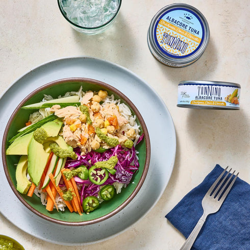 Albacore Pack 12 Tonnino Tuna Fish - Premium chunk in water with Chickpeas, Corn & Carrots - of Alternative to Salmon