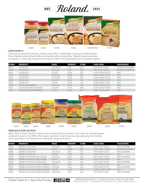21.16 Pack 2 Roland Foods Israeli Toasted Couscous, Whole Wheat, Ounce