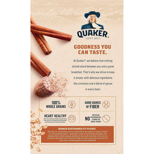 1.51 (Pack 10) Quaker, Instant Oatmeal, Cinnamon and Spice, Ounce