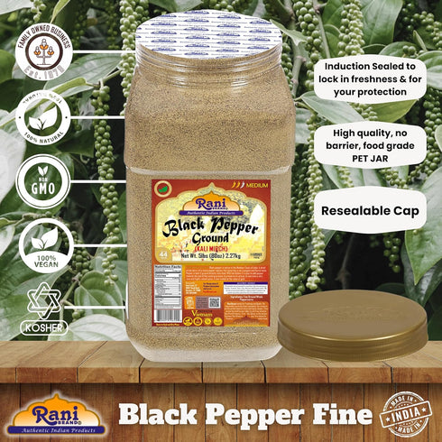 80 80oz (5lbs) 2.27kg Rani Black Pepper Fine Powder Mesh, Bulk PET Jar ~ All Natural | Vegan | Gluten Friendly |