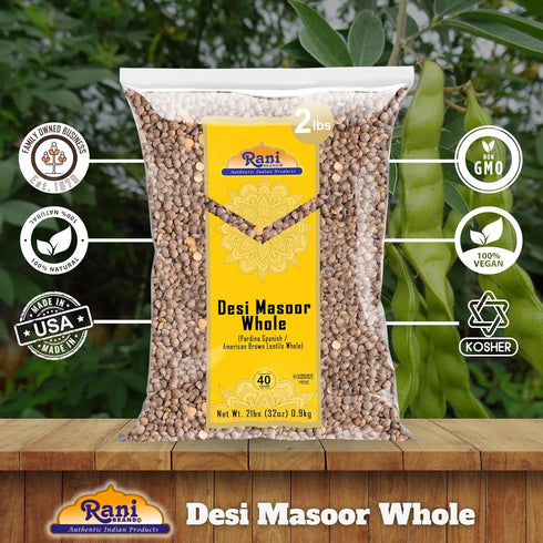 32oz (2lbs) 908g Rani Desi Masoor (Masur) Whole (aka. Pardina Spanish/American Brown Lentils Whole) ~ All Natural |