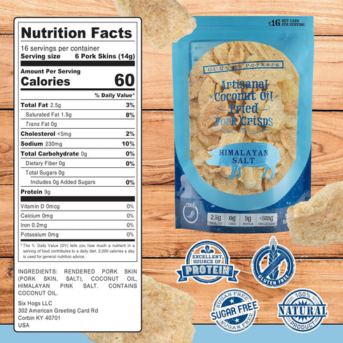 8 oz Pack 4) Ol' Uncle Porkers Keto-Friendly Pork Rinds Fried in Coconut Oil, Bags, (Himalayan Pink Salt Flavor