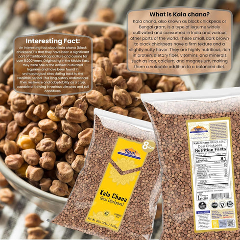 128oz (8lbs) 3.63kg Rani Kala Chana (Desi Chickpeas Chana with skin) Bulk ~ All Natural | Gluten Friendly | NON-GMO |