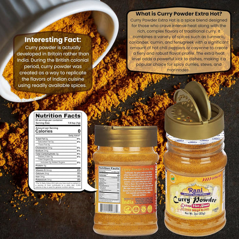 Rani Curry Powder EXTRA HOT (11-Spice Indian Blend) 3oz (85g) PET Jar - All Natural, Vegan, Gluten Friendly, Kosher