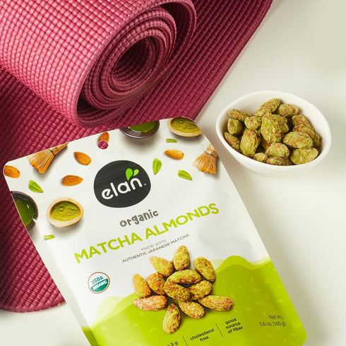 5.6 oz, Elan Organic Matcha Almonds, Non-GMO, Gluten-Free, Vegan, Kosher, Superfood Infused Nuts (Roasted Almonds