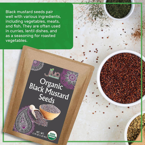 2.75 Jiva Organic Black Mustard Seeds Whole Pound Bulk Bag - Non-GMO Keto Friendly, Non-Irradiated