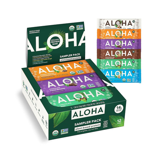 ALOHA Organic Plant Based Protein Bars - 6 Flavor Variety Pack -