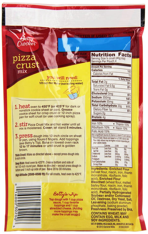 6.5 oz, 9 Pack Betty Crocker, Pizza Crust Mix