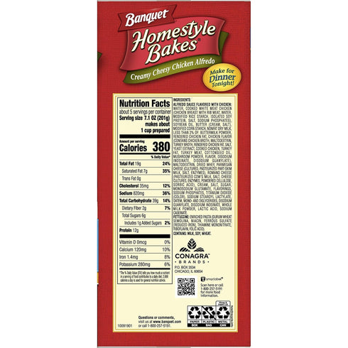 Banquet 35.7 oz. Homestyle Bakes Creamy Cheesy Chicken Alfredo, Meal Kit