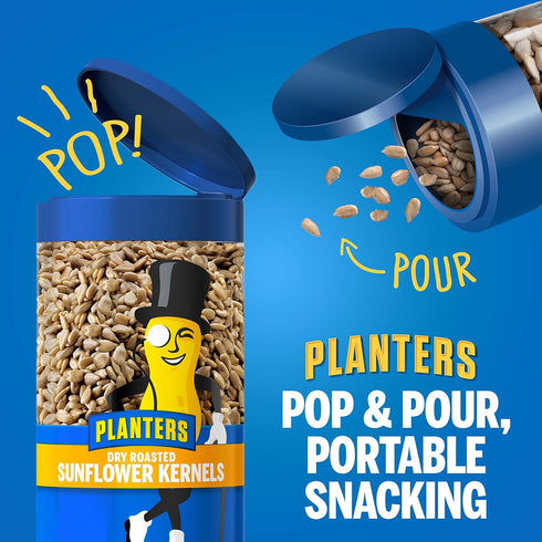 5.85oz (4 Count) PLANTERS Pop & Pour Dry Roasted Sunflower Seeds to Eat, Road Trip Snack, Plant-Based Protein, Snacks