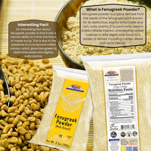 Rani Fenugreek (Methi) Seeds Ground Powder, 3.5oz (100g) - All Natural, Vegan, Gluten Friendly