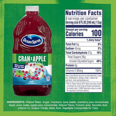 64 Oz (Pack 8) Ocean Spray Cran-Apple Cranberry Apple Juice Drink, Fl Bottle