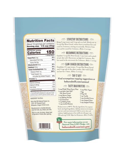 18oz (Pack 1) Bob's Red Mill Oat Bran, of - Non GMO, Vegan, Kosher