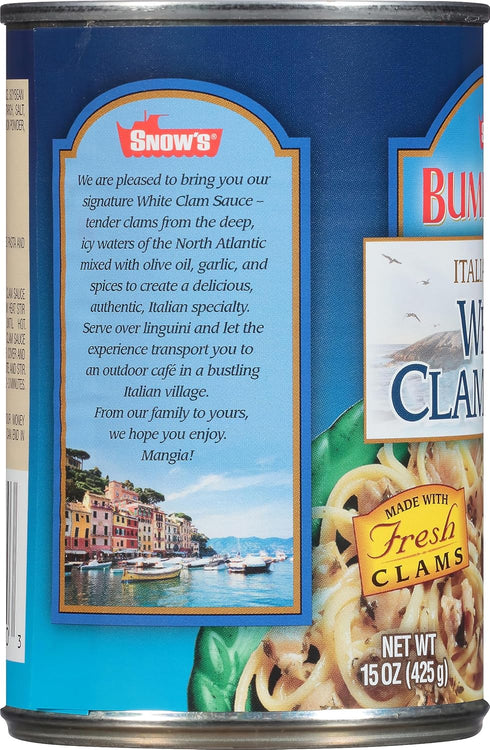 15 (Pack 4) Snow's Italian Style White Clam Sauce, Ounce - Authentic Italian Clam Sauce - Made with Fresh Clams, Garlic