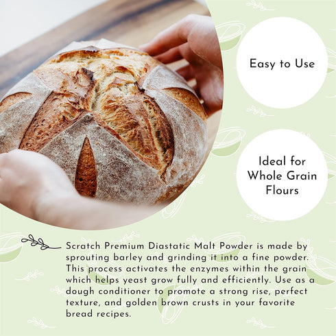 Scratch Diastatic Malt Powder for Baking, 10oz Dried Barley Malt for Bread, Premium Baking Ingredients