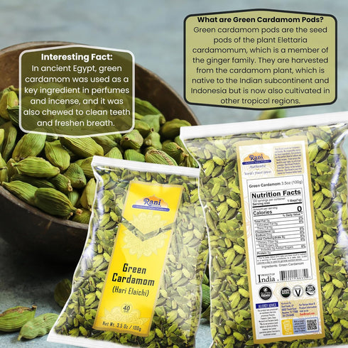 Rani Green Cardamom Pods Spice (Hari Elachi), 3.5oz (100g) - All Natural, Vegan, Gluten Friendly