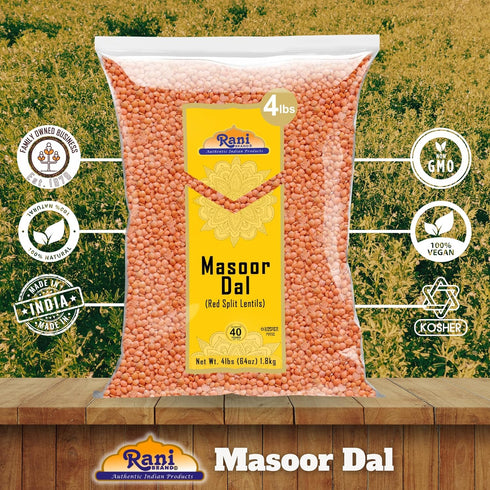 64oz (4lbs) 1.81kg Rani Masoor Dal (Indian Red Lentils) Split Gram, Bulk ~ All Natural | Gluten Friendly | NON-GMO |