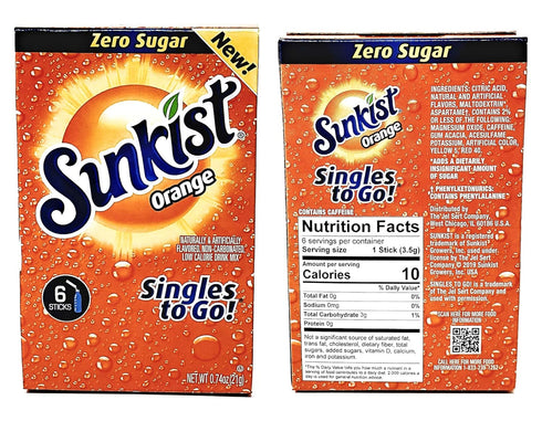 Sunkist Pack 3 6 36 2 Zero Sugar Singles To Go Variety - Flavors: Orange, Grape and Lemon Lime - Boxes, Singles - Boxes