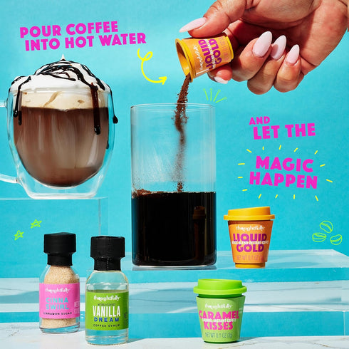Set, Thoughtfully, Iced Coffee Barista Bar Gift Includes Instant Coffee, Flavored Syrups, Cocoa Powder & Cinnamon