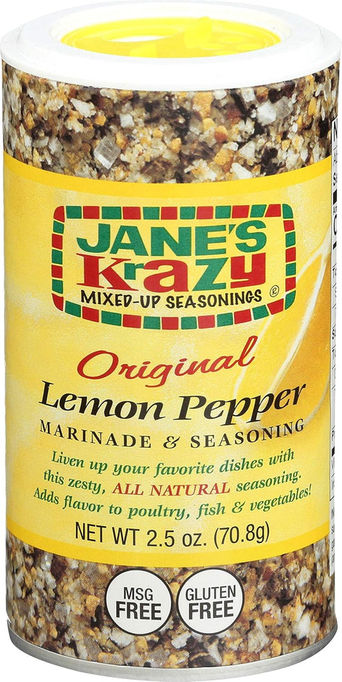 Jane's Krazy Seasonings Mixed-Up Lemon Pepper Marinade & Seasoning, 2.5 Ounce